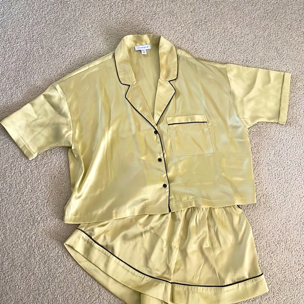Top shop satin pajamas set lime green